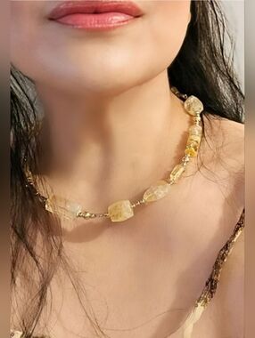 Chunky Citrine In Large Stones & Beads For Earthy Look In Gold Plated Necklace